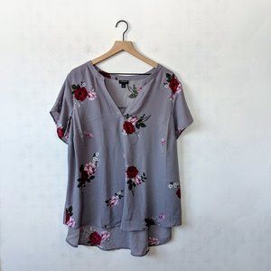 Torrid 1 Grey Floral Georgette Short Sleeve Blouse